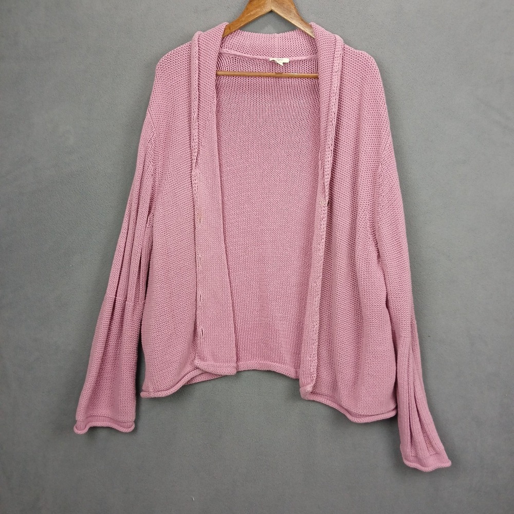 J.Jill Cardigan Sweater Womens‎ 2X Pink Cotton Chunky Knit Winter Open Front